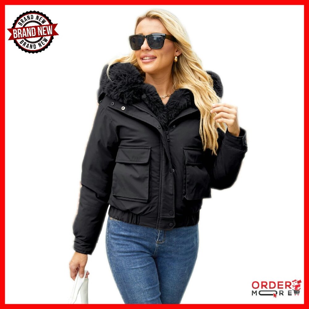 Thickened Puffer Jacket With Detachable Fur Hood Winter Parka